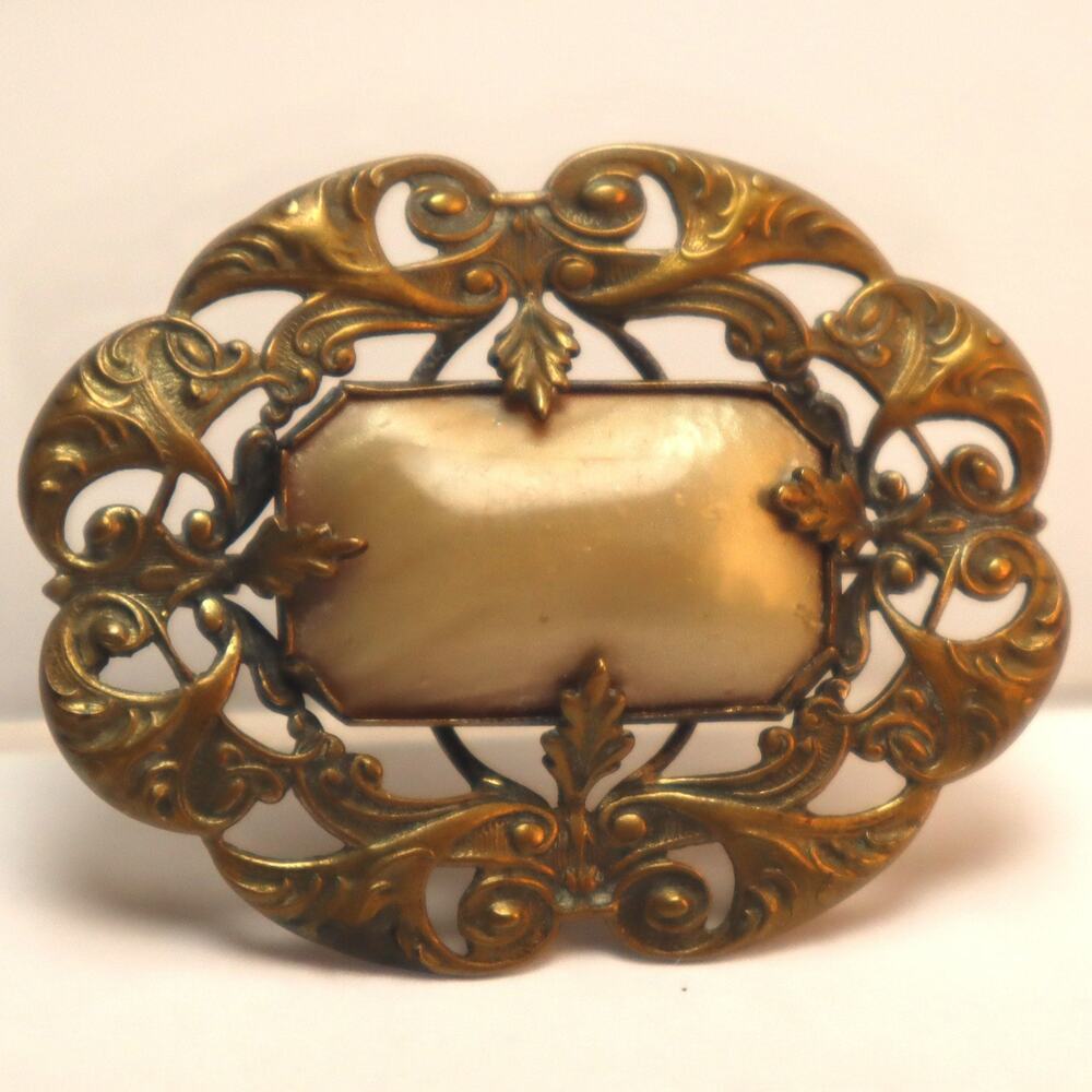 Vintage Nouveau Brooch Satin Stone Pin